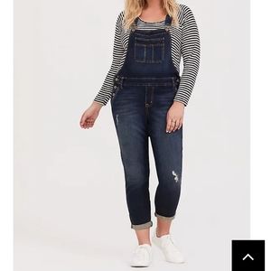 Torrid Crop Overalls Vintage Stretch Dark Wash